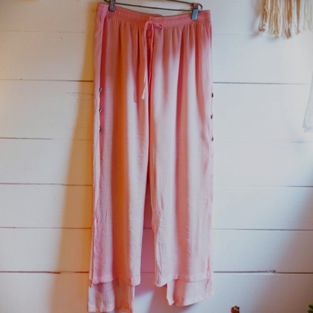 PEACH coral BOHEMIAN Beachy Flowy layered Palazzo pants Nearly New Sz S-M EUC